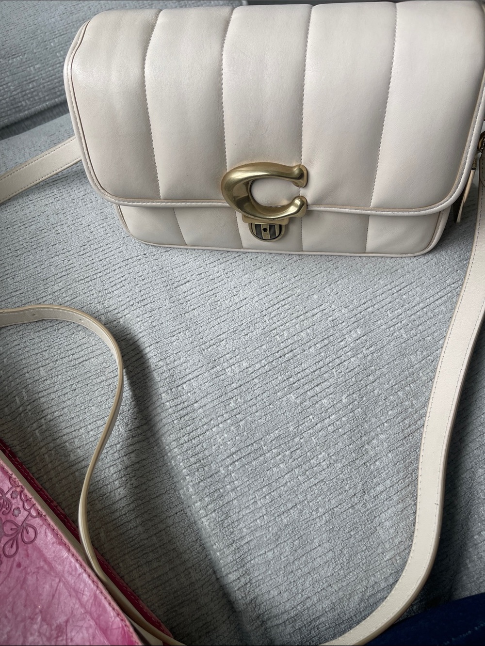 Coach Quilted Pebbled Leather Crossbody in Cream with Gold Hardware
